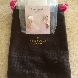 Kate Spade Gold & Pink watermelon Crescent Hoop Earrings
